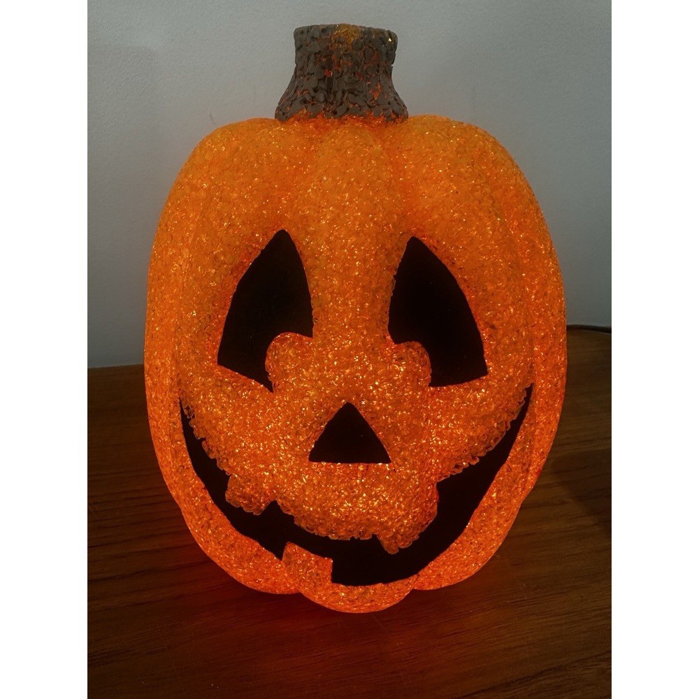 VTG Halloween 10" Melted Plastic Popcorn Jack O'Lantern Light Up Pumpkin